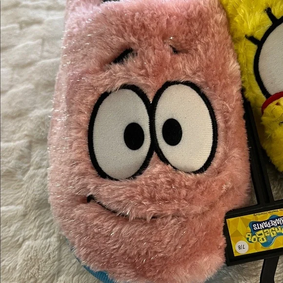 Women’s SpongeBob SquarePants & Patrick Fuzzy Sparkly Slippers - Pink and Yellow - Picture 3 of 10